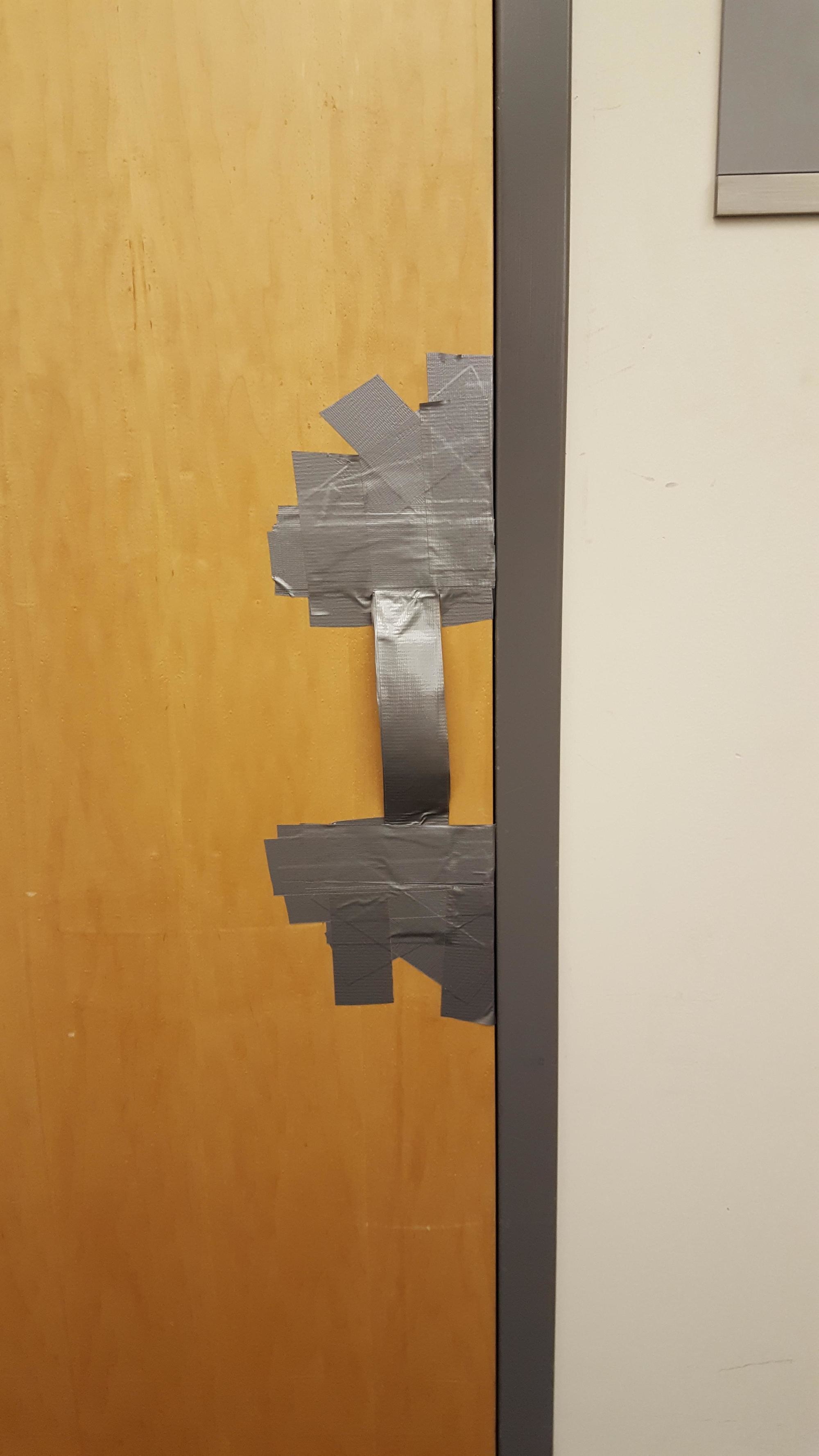 This is what happens when the men's room is missing a door handle.